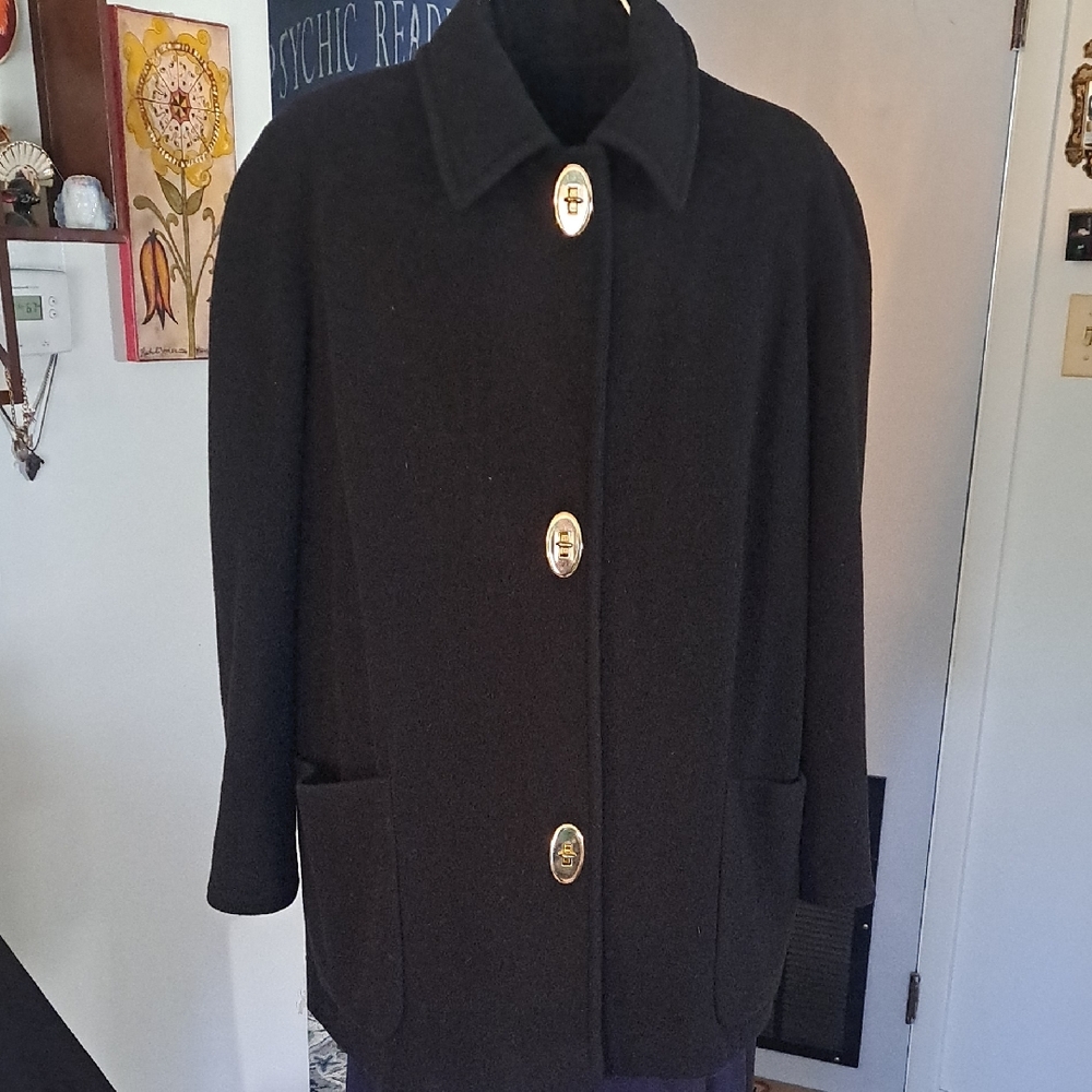Vintage Anne KLEIN II boxy wool Coat With Gold Hardware, XL